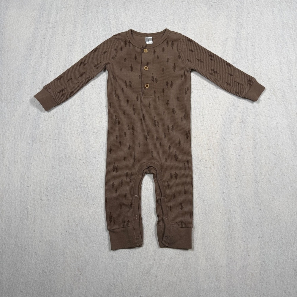 Modern Moments by Gerber Brown Thermal Waffle Knit Tree Print Union Suit 12M